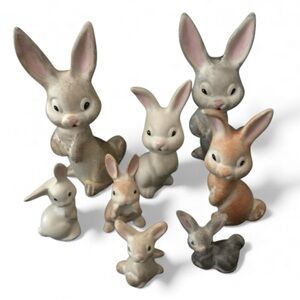 Vintage Hand-painted Bunny Rabbit Ceramic Collection - 8 total - Easter Spring